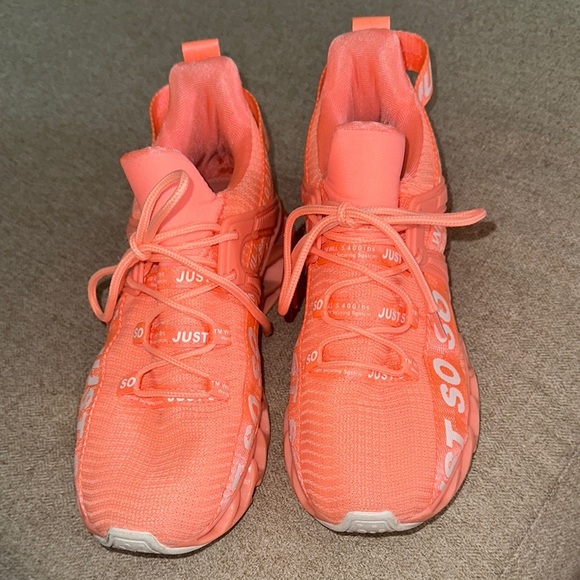 Orange Knit Mesh Sneakers with Cushioned Sole - Picture 1 of 5